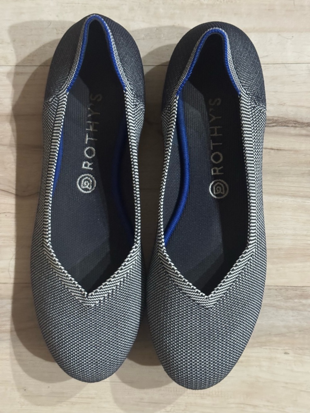 Rothy's gray Knit Ballet Flats with Blue Trim flats slip on slip resistant work